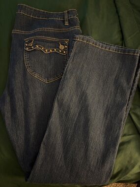 bill blass Dark Blue Boot-Cut Jeans with Studded Pocket
